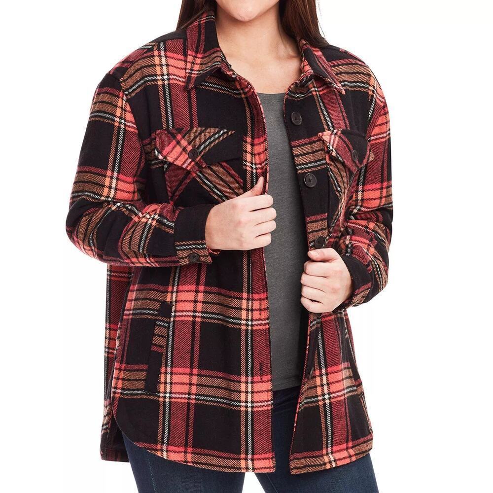 Member's Mark Plaid Shirt Jacket Button Down Long Sleeve Black Womens Large